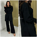 Cable Sleeve Detail Basic Oversized Knitwear Wide Leg Set 608