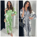 Tie Belt Oriental Satin Maxi Blouse Dress Tiktok Hit