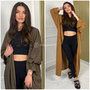 Corduroy Long Cardigan Puff Sleeves