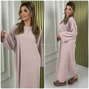 Thick Ribbed Oversized Round Neck Maxi Corduroy