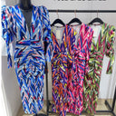 Trending Motif Print Dress Taille Detail Shoulder Pads 7932-2
