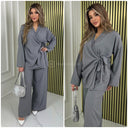 Wrap Tie Belt Basic Set Wide Legs