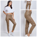 Shop goedkope bruine cargo broek met leren look. Koop je klassieke kleding voor dames in Rotterdam.