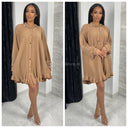 Oversized Gold Buttons Ribbed Dress