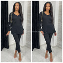 V Neck Thin Ribbed Wide Leg Musthave Set