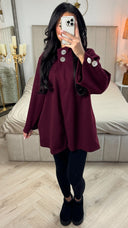 Double Golden Buttons Sleeve Detail Midi Split Coat