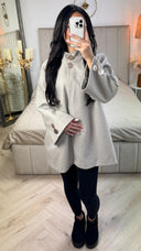 Double Golden Buttons Sleeve Detail Midi Split Coat