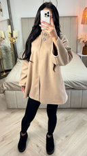 Double Golden Buttons Sleeve Detail Midi Split Coat