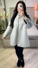 Double Golden Buttons Sleeve Detail Midi Split Coat