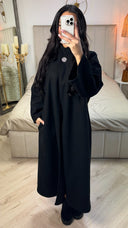 Double Golden Buttons Sleeve Detail Split Maxi Coat