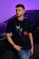 Dutch Angels Broken Red Rose Black Oversized T-shirt
