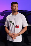 Dutch Angels Broken Red Rose White Oversized T-shirt