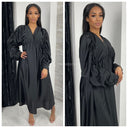 Satin Oversized V Neck Ruffe Sleeves Detail