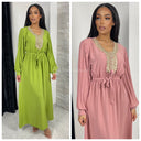 Embroidered Maxi Tie Belt Ruffle Sleeves