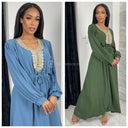 Embroidered Maxi Tie Belt Ruffle Sleeves
