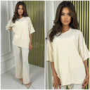 Eyelet Round Neck T-shirt + Wide Leg Pants Set