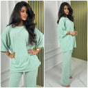 Eyelet Round Neck T-shirt + Wide Leg Pants Set
