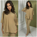 Eyelet Round Neck T-shirt + Wide Leg Pants Set