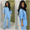 Eyelet Round Neck T-shirt + Wide Leg Pants Set
