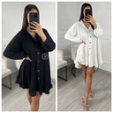 Oversized Gold Buttons Ribbed Dress