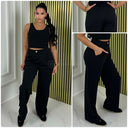 Flared Pantalon Pockets Button Detail Soft Material Y007