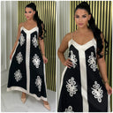 Flower Print Shiny Satin Strap Dress