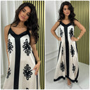 Flower Print Shiny Satin Strap Dress