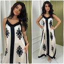 Flower Print Shiny Satin Strap Dress