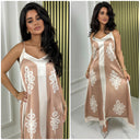 Flower Print Shiny Satin Strap Dress