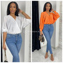 Shiny Ribbed Body V Neck