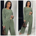 Long Sleeve Glossy Ribbed Set Wide Leg