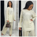 Long Sleeve Glossy Ribbed Set Wide Leg