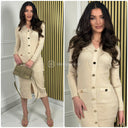 Golden Buttons Stretch Ribbed Dress M9007