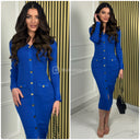Golden Buttons Stretch Ribbed Dress M9007