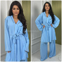 Golden Seam V Neck Tie Belt Wide Leg Set
