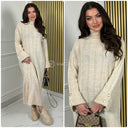 High Neck Oversized Dress Folded Sleeves Golden Buttons