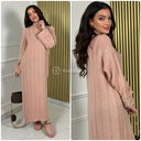 High Neck Oversized Dress Folded Sleeves Golden Buttons