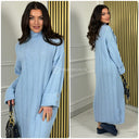 High Neck Oversized Dress Folded Sleeves Golden Buttons