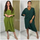 V Neck Wrapped Oversized Dress Mid Split