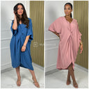 V Neck Wrapped Oversized Dress Mid Split