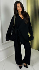 Knitwear Wrapped TIe Belt Cardigan Set