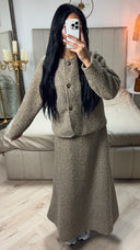 Teddy Coat + Skirt Set Three Buttons Detail