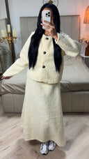 Teddy Coat + Skirt Set Three Buttons Detail