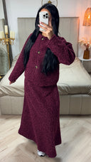 Teddy Coat + Skirt Set Three Buttons Detail