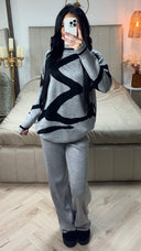 Premium Knitwear High Neck Sweater + Wide Leg Pants Art Design Set