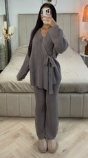 Knitwear Wrapped TIe Belt Cardigan Set