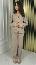 Knitwear V Neck 4 Button Wide Leg Set