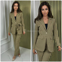 Musthave Tie Belt Blazer Set Wide Legs With Lining