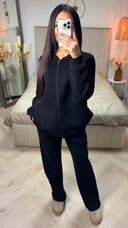 Oversized Basic Zipper Cardigan + Wide Leg Trouser Mid Line Set