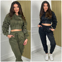 Jogging Set Crop Top Ruffle Sleeves Zip Detail